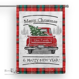 Tartan House Flag Vintage Red Truck with Christmas Tree Family Scottish Clan Glas Red Tartan Flag, Tartan Garden Flag, Tartan House Flag, Tartan Flag, Crest Garden Flag, Garden Flag, Ireland Garden Flag, Family Crest, Custom Flag, Custom Garden Flag, Ireland Custom Flag, Clan Tartan Flags