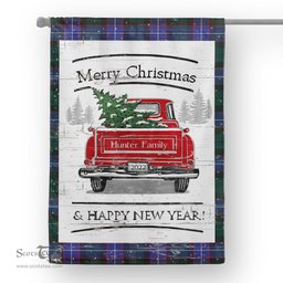 Tartan House Flag Vintage Red Truck with Christmas Tree Family Scottish Clan Hunter Tartan Flag, Tartan Garden Flag, Tartan House Flag, Tartan Flag, Crest Garden Flag, Garden Flag, Ireland Garden Flag, Family Crest, Custom Flag, Custom Garden Flag, Ireland Custom Flag, Clan Tartan Flags