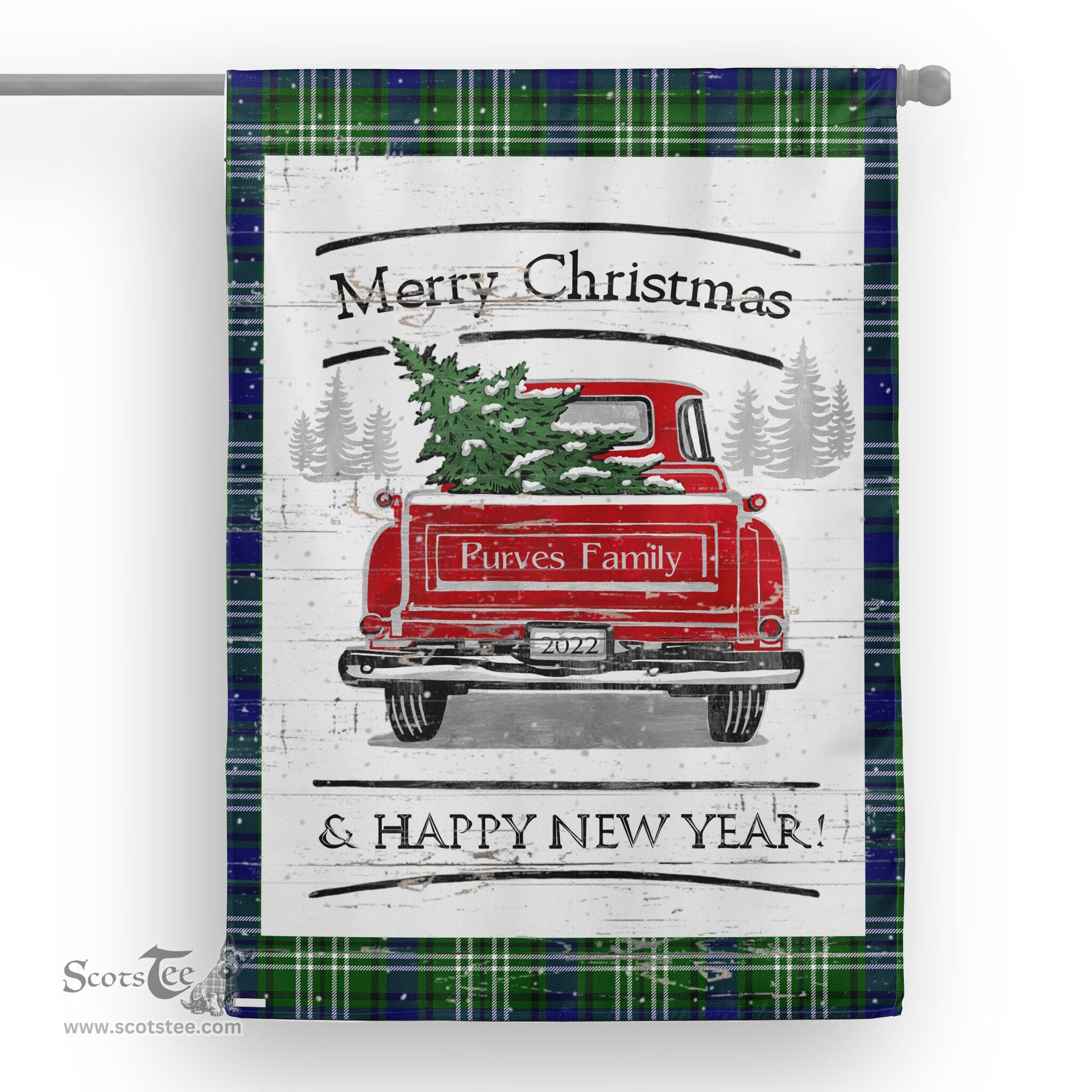 Tartan House Flag Vintage Red Truck with Christmas Tree Family Scottish Clan Purves Tartan Flag, Tartan Garden Flag, Tartan House Flag, Tartan Flag, Crest Garden Flag, Garden Flag, Ireland Garden Flag, Family Crest, Custom Flag, Custom Garden Flag, Ireland Custom Flag, Clan Tartan Flags