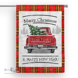 Tartan House Flag Vintage Red Truck with Christmas Tree Family Scottish Clan Leask Tartan Flag, Tartan Garden Flag, Tartan House Flag, Tartan Flag, Crest Garden Flag, Garden Flag, Ireland Garden Flag, Family Crest, Custom Flag, Custom Garden Flag, Ireland Custom Flag, Clan Tartan Flags