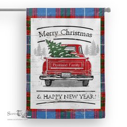 Tartan House Flag Vintage Red Truck with Christmas Tree Family Scottish Clan Pentland Tartan Flag, Tartan Garden Flag, Tartan House Flag, Tartan Flag, Crest Garden Flag, Garden Flag, Ireland Garden Flag, Family Crest, Custom Flag, Custom Garden Flag, Ireland Custom Flag, Clan Tartan Flags