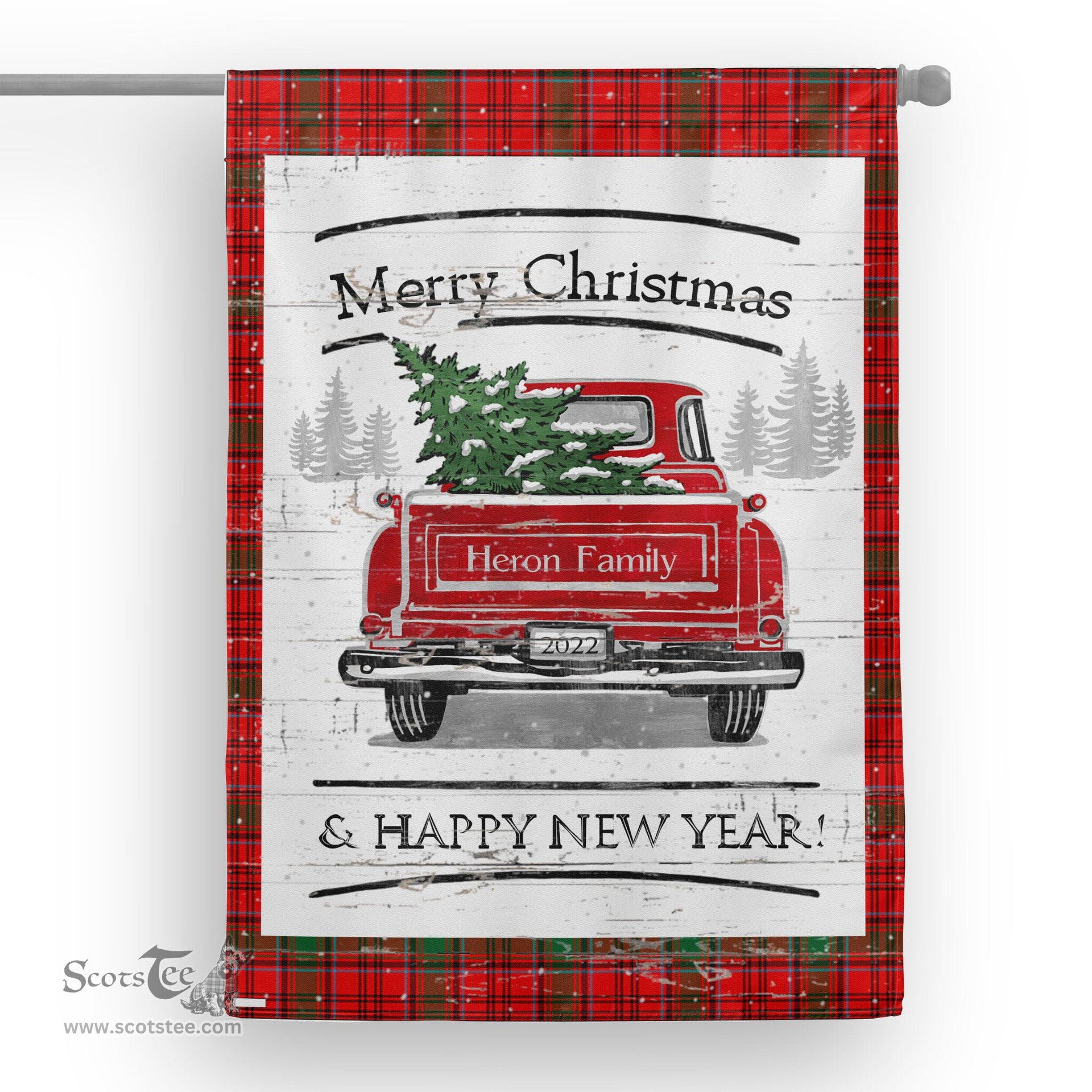 Tartan House Flag Vintage Red Truck with Christmas Tree Family Scottish Clan Heron Tartan Flag, Tartan Garden Flag, Tartan House Flag, Tartan Flag, Crest Garden Flag, Garden Flag, Ireland Garden Flag, Family Crest, Custom Flag, Custom Garden Flag, Ireland Custom Flag, Clan Tartan Flags