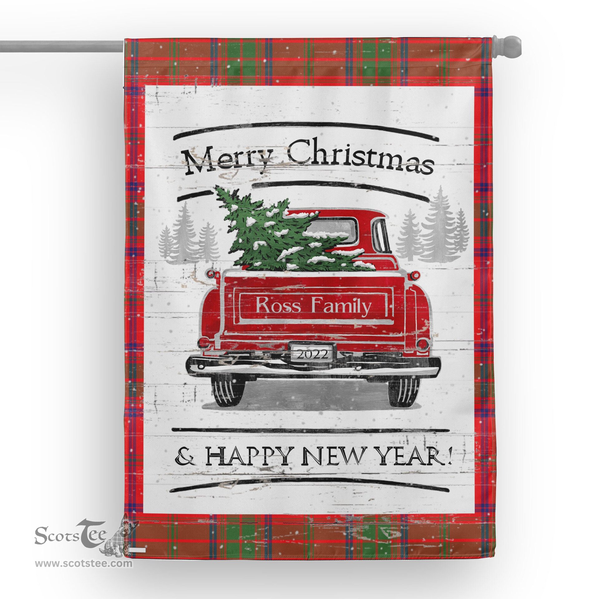 Tartan House Flag Vintage Red Truck with Christmas Tree Family Scottish Clan Ross Tartan Flag, Tartan Garden Flag, Tartan House Flag, Tartan Flag, Crest Garden Flag, Garden Flag, Ireland Garden Flag, Family Crest, Custom Flag, Custom Garden Flag, Ireland Custom Flag, Clan Tartan Flags