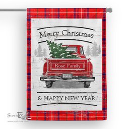 Tartan House Flag Vintage Red Truck with Christmas Tree Family Scottish Clan Rose Tartan Flag, Tartan Garden Flag, Tartan House Flag, Tartan Flag, Crest Garden Flag, Garden Flag, Ireland Garden Flag, Family Crest, Custom Flag, Custom Garden Flag, Ireland Custom Flag, Clan Tartan Flags