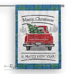 Tartan House Flag Vintage Red Truck with Christmas Tree Family Scottish Clan Lockhart Tartan Flag, Tartan Garden Flag, Tartan House Flag, Tartan Flag, Crest Garden Flag, Garden Flag, Ireland Garden Flag, Family Crest, Custom Flag, Custom Garden Flag, Ireland Custom Flag, Clan Tartan Flags
