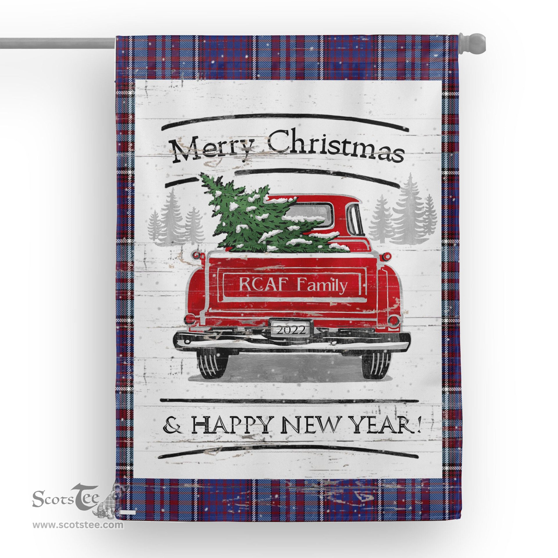 Tartan House Flag Vintage Red Truck with Christmas Tree Family Scottish Clan RCAF Tartan Flag, Tartan Garden Flag, Tartan House Flag, Tartan Flag, Crest Garden Flag, Garden Flag, Ireland Garden Flag, Family Crest, Custom Flag, Custom Garden Flag, Ireland Custom Flag, Clan Tartan Flags