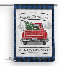 Tartan House Flag Vintage Red Truck with Christmas Tree Family Scottish Clan Home Hume Tartan Flag, Tartan Garden Flag, Tartan House Flag, Tartan Flag, Crest Garden Flag, Garden Flag, Ireland Garden Flag, Family Crest, Custom Flag, Custom Garden Flag, Ireland Custom Flag, Clan Tartan Flags