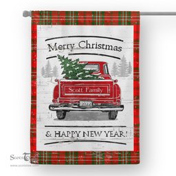 Scotstee Shop - Tartan Blanket Vintage Red Truck with Christmas Tree Family Scottish Clan Scott Plaid Blanket