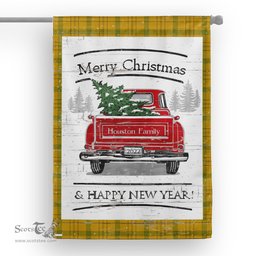 Tartan House Flag Vintage Red Truck with Christmas Tree Family Scottish Clan Houston Tartan Flag, Tartan Garden Flag, Tartan House Flag, Tartan Flag, Crest Garden Flag, Garden Flag, Ireland Garden Flag, Family Crest, Custom Flag, Custom Garden Flag, Ireland Custom Flag, Clan Tartan Flags