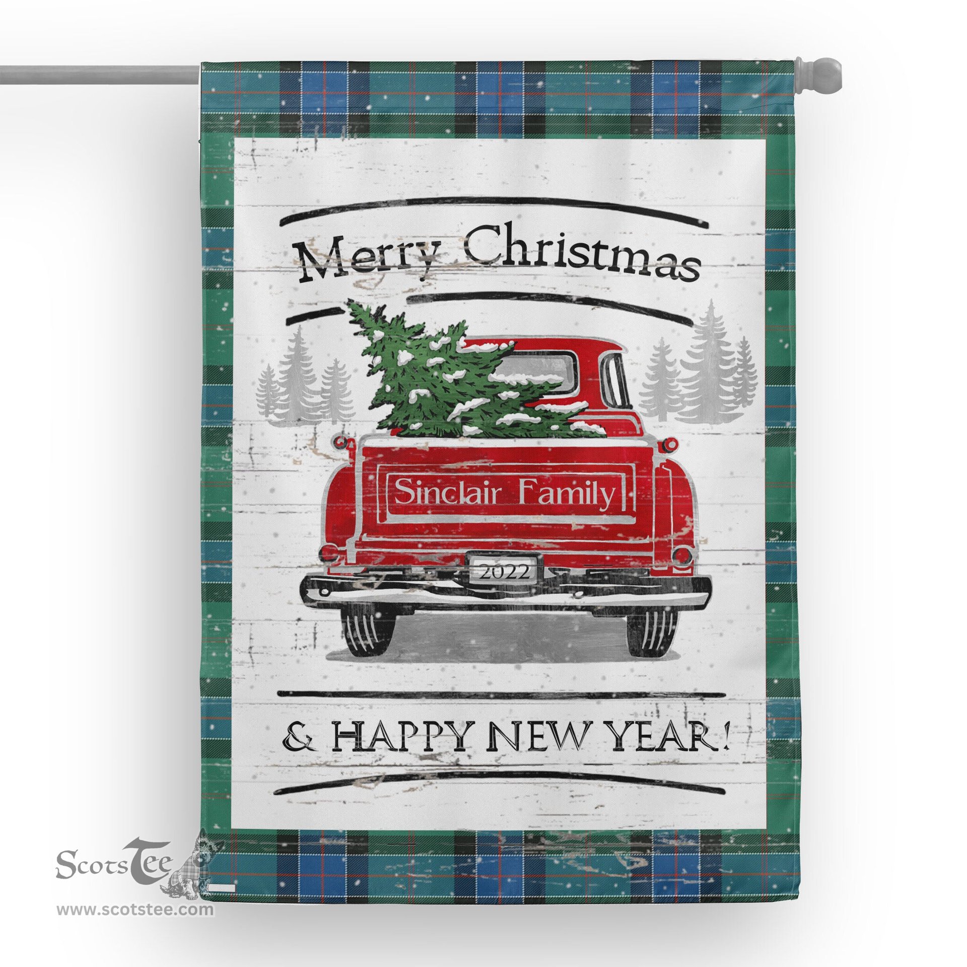Tartan House Flag Vintage Red Truck with Christmas Tree Family Scottish Clan Sinclair Hunting Ancient Tartan Flag, Tartan Garden Flag, Tartan House Flag, Tartan Flag, Crest Garden Flag, Garden Flag, Ireland Garden Flag, Family Crest, Custom Flag, Custom Garden Flag, Ireland Custom Flag, Clan Tartan Flags