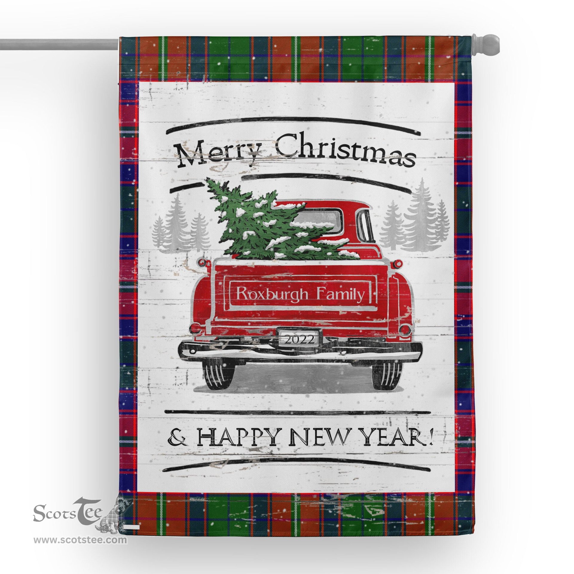 Tartan House Flag Vintage Red Truck with Christmas Tree Family Scottish Clan Roxburgh Tartan Flag, Tartan Garden Flag, Tartan House Flag, Tartan Flag, Crest Garden Flag, Garden Flag, Ireland Garden Flag, Family Crest, Custom Flag, Custom Garden Flag, Ireland Custom Flag, Clan Tartan Flags