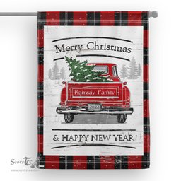 Tartan House Flag Vintage Red Truck with Christmas Tree Family Scottish Clan Ramsay Tartan Flag, Tartan Garden Flag, Tartan House Flag, Tartan Flag, Crest Garden Flag, Garden Flag, Ireland Garden Flag, Family Crest, Custom Flag, Custom Garden Flag, Ireland Custom Flag, Clan Tartan Flags