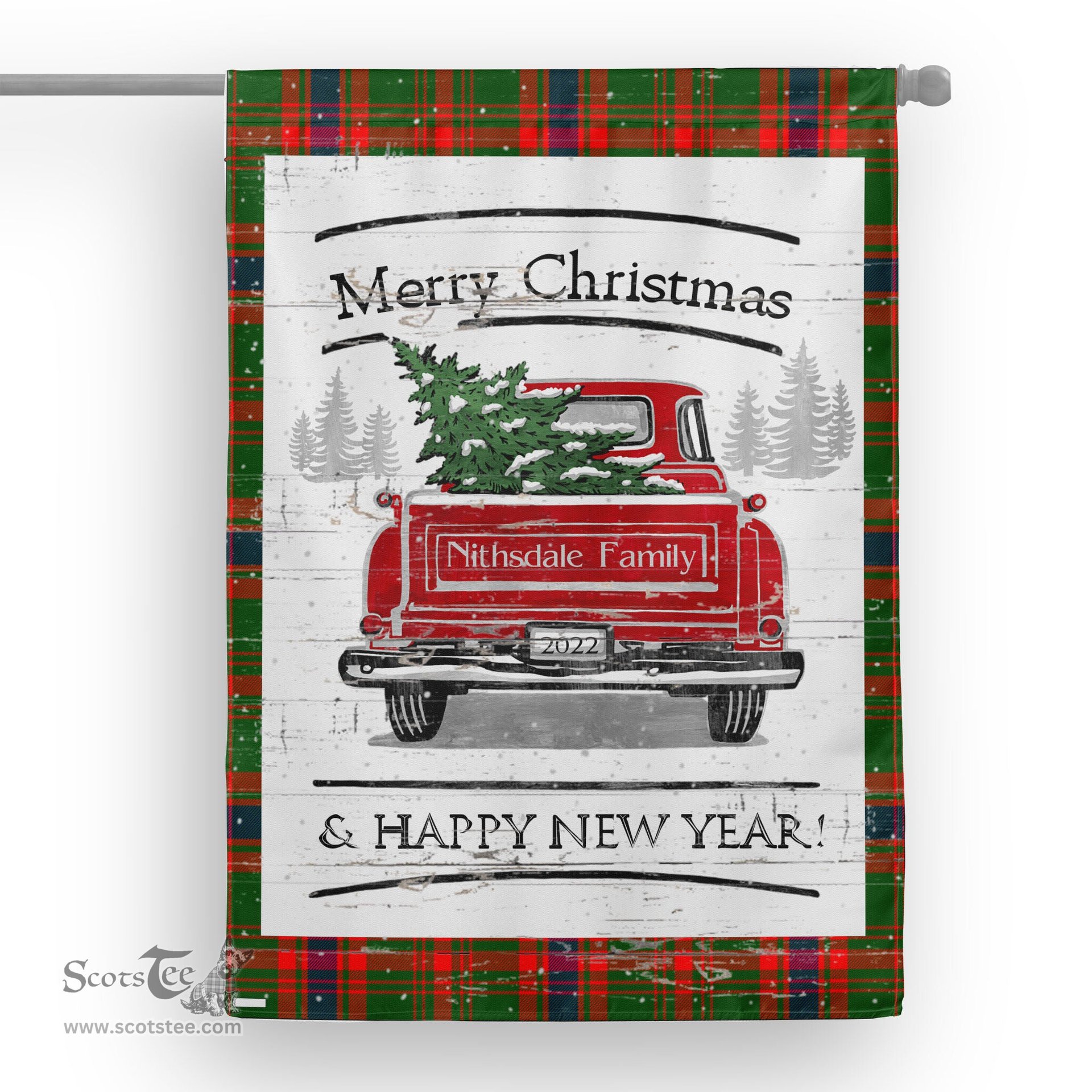 Tartan House Flag Vintage Red Truck with Christmas Tree Family Scottish Clan Nithsdale Tartan Flag, Tartan Garden Flag, Tartan House Flag, Tartan Flag, Crest Garden Flag, Garden Flag, Ireland Garden Flag, Family Crest, Custom Flag, Custom Garden Flag, Ireland Custom Flag, Clan Tartan Flags