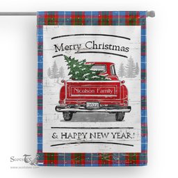 Tartan House Flag Vintage Red Truck with Christmas Tree Family Scottish Clan Nicolson Modern Tartan Flag, Tartan Garden Flag, Tartan House Flag, Tartan Flag, Crest Garden Flag, Garden Flag, Ireland Garden Flag, Family Crest, Custom Flag, Custom Garden Flag, Ireland Custom Flag, Clan Tartan Flags