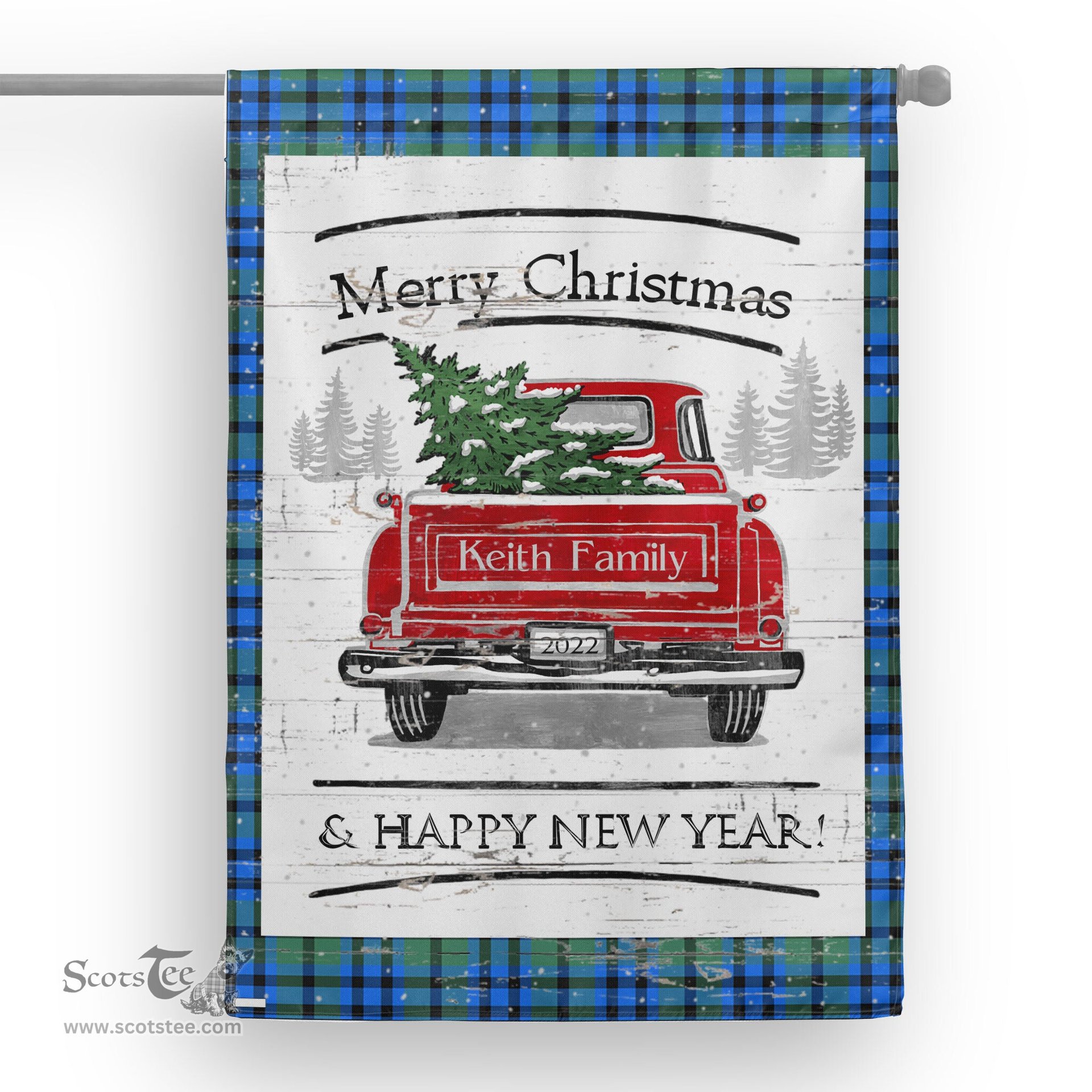 Tartan House Flag Vintage Red Truck with Christmas Tree Family Scottish Clan Keith Tartan Flag, Tartan Garden Flag, Tartan House Flag, Tartan Flag, Crest Garden Flag, Garden Flag, Ireland Garden Flag, Family Crest, Custom Flag, Custom Garden Flag, Ireland Custom Flag, Clan Tartan Flags