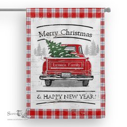 Tartan House Flag Vintage Red Truck with Christmas Tree Family Scottish Clan Lennox Dress Tartan Flag, Tartan Garden Flag, Tartan House Flag, Tartan Flag, Crest Garden Flag, Garden Flag, Ireland Garden Flag, Family Crest, Custom Flag, Custom Garden Flag, Ireland Custom Flag, Clan Tartan Flags