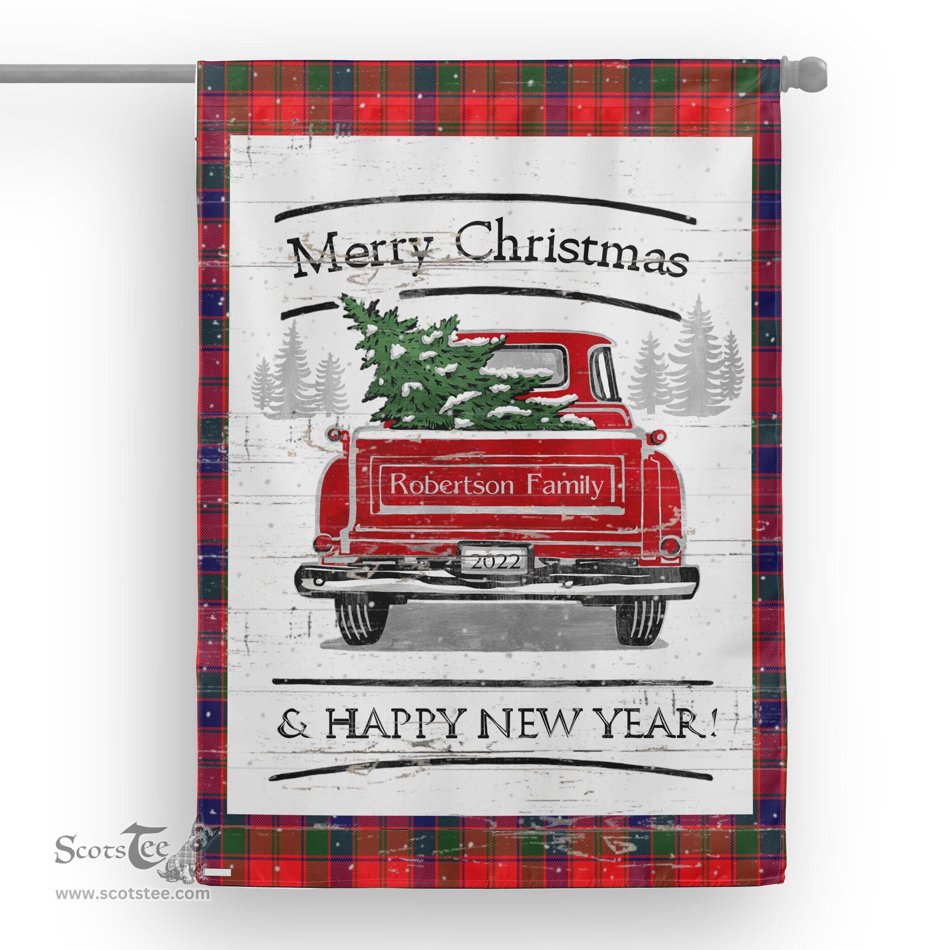Tartan House Flag Vintage Red Truck with Christmas Tree Family Scottish Clan Robertson Tartan Flag, Tartan Garden Flag, Tartan House Flag, Tartan Flag, Crest Garden Flag, Garden Flag, Ireland Garden Flag, Family Crest, Custom Flag, Custom Garden Flag, Ireland Custom Flag, Clan Tartan Flags