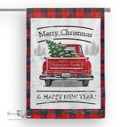 Tartan House Flag Vintage Red Truck with Christmas Tree Family Scottish Clan Robertson Tartan Flag, Tartan Garden Flag, Tartan House Flag, Tartan Flag, Crest Garden Flag, Garden Flag, Ireland Garden Flag, Family Crest, Custom Flag, Custom Garden Flag, Ireland Custom Flag, Clan Tartan Flags