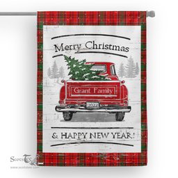 Tartan House Flag Vintage Red Truck with Christmas Tree Family Scottish Clan Grant Tartan Flag, Tartan Garden Flag, Tartan House Flag, Tartan Flag, Crest Garden Flag, Garden Flag, Ireland Garden Flag, Family Crest, Custom Flag, Custom Garden Flag, Ireland Custom Flag, Clan Tartan Flags