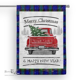 Tartan House Flag Vintage Red Truck with Christmas Tree Family Scottish Clan Sempill Tartan Flag, Tartan Garden Flag, Tartan House Flag, Tartan Flag, Crest Garden Flag, Garden Flag, Ireland Garden Flag, Family Crest, Custom Flag, Custom Garden Flag, Ireland Custom Flag, Clan Tartan Flags