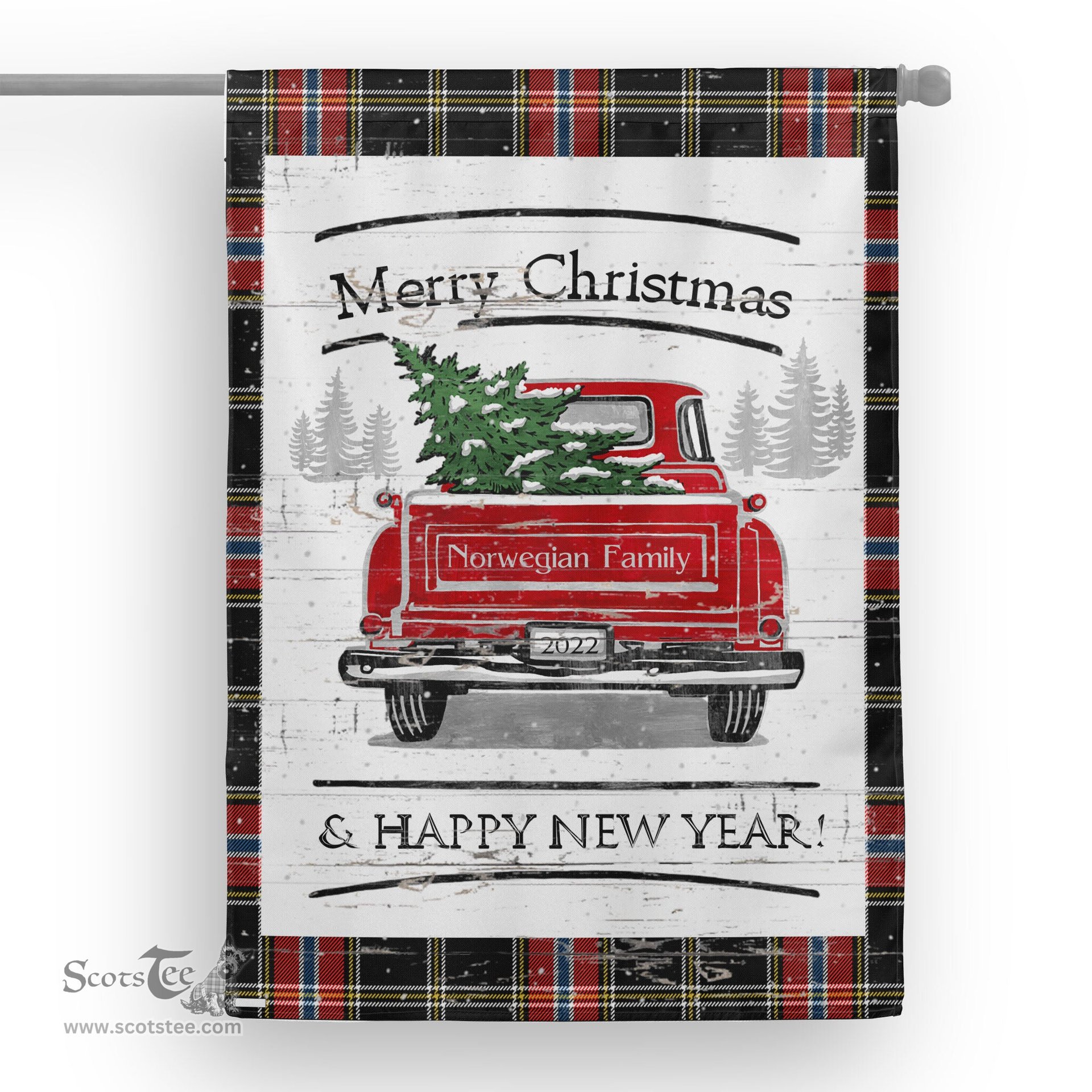 Tartan House Flag Vintage Red Truck with Christmas Tree Family Scottish Clan Norwegian Tartan Flag, Tartan Garden Flag, Tartan House Flag, Tartan Flag, Crest Garden Flag, Garden Flag, Ireland Garden Flag, Family Crest, Custom Flag, Custom Garden Flag, Ireland Custom Flag, Clan Tartan Flags