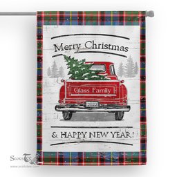 Tartan House Flag Vintage Red Truck with Christmas Tree Family Scottish Clan Glass Tartan Flag, Tartan Garden Flag, Tartan House Flag, Tartan Flag, Crest Garden Flag, Garden Flag, Ireland Garden Flag, Family Crest, Custom Flag, Custom Garden Flag, Ireland Custom Flag, Clan Tartan Flags