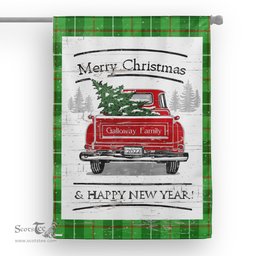 Tartan House Flag Vintage Red Truck with Christmas Tree Family Scottish Clan Galloway District Tartan Flag, Tartan Garden Flag, Tartan House Flag, Tartan Flag, Crest Garden Flag, Garden Flag, Ireland Garden Flag, Family Crest, Custom Flag, Custom Garden Flag, Ireland Custom Flag, Clan Tartan Flags