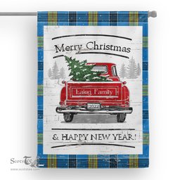 Tartan House Flag Vintage Red Truck with Christmas Tree Family Scottish Clan Laing Tartan Flag, Tartan Garden Flag, Tartan House Flag, Tartan Flag, Crest Garden Flag, Garden Flag, Ireland Garden Flag, Family Crest, Custom Flag, Custom Garden Flag, Ireland Custom Flag, Clan Tartan Flags
