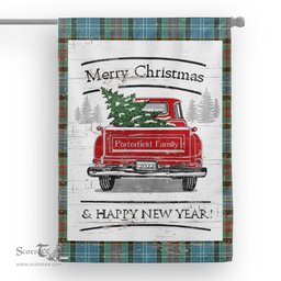 Tartan House Flag Vintage Red Truck with Christmas Tree Family Scottish Clan Porterfield Tartan Flag, Tartan Garden Flag, Tartan House Flag, Tartan Flag, Crest Garden Flag, Garden Flag, Ireland Garden Flag, Family Crest, Custom Flag, Custom Garden Flag, Ireland Custom Flag, Clan Tartan Flags