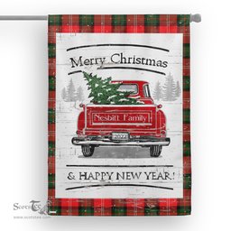 Tartan House Flag Vintage Red Truck with Christmas Tree Family Scottish Clan Nesbitt Tartan Flag, Tartan Garden Flag, Tartan House Flag, Tartan Flag, Crest Garden Flag, Garden Flag, Ireland Garden Flag, Family Crest, Custom Flag, Custom Garden Flag, Ireland Custom Flag, Clan Tartan Flags