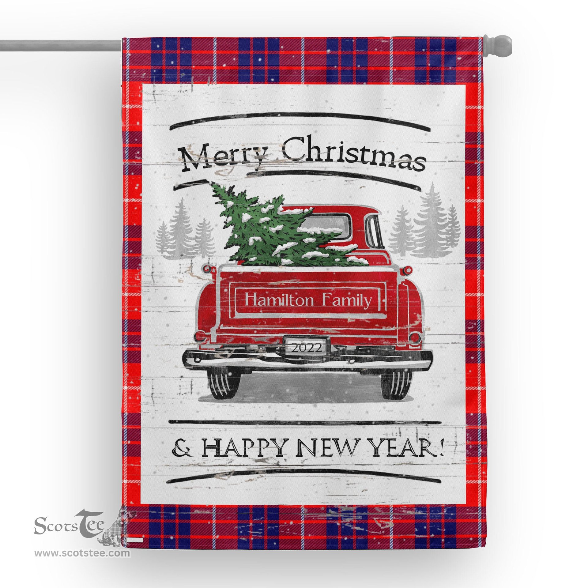 Tartan House Flag Vintage Red Truck with Christmas Tree Family Scottish Clan Hamilton Tartan Flag, Tartan Garden Flag, Tartan House Flag, Tartan Flag, Crest Garden Flag, Garden Flag, Ireland Garden Flag, Family Crest, Custom Flag, Custom Garden Flag, Ireland Custom Flag, Clan Tartan Flags
