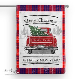 Tartan House Flag Vintage Red Truck with Christmas Tree Family Scottish Clan Hamilton Tartan Flag, Tartan Garden Flag, Tartan House Flag, Tartan Flag, Crest Garden Flag, Garden Flag, Ireland Garden Flag, Family Crest, Custom Flag, Custom Garden Flag, Ireland Custom Flag, Clan Tartan Flags