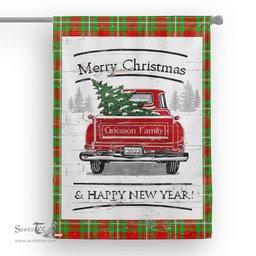 Tartan House Flag Vintage Red Truck with Christmas Tree Family Scottish Clan Grierson Tartan Flag, Tartan Garden Flag, Tartan House Flag, Tartan Flag, Crest Garden Flag, Garden Flag, Ireland Garden Flag, Family Crest, Custom Flag, Custom Garden Flag, Ireland Custom Flag, Clan Tartan Flags