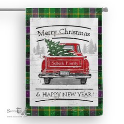 Tartan House Flag Vintage Red Truck with Christmas Tree Family Scottish Clan Selkirk Tartan Flag, Tartan Garden Flag, Tartan House Flag, Tartan Flag, Crest Garden Flag, Garden Flag, Ireland Garden Flag, Family Crest, Custom Flag, Custom Garden Flag, Ireland Custom Flag, Clan Tartan Flags