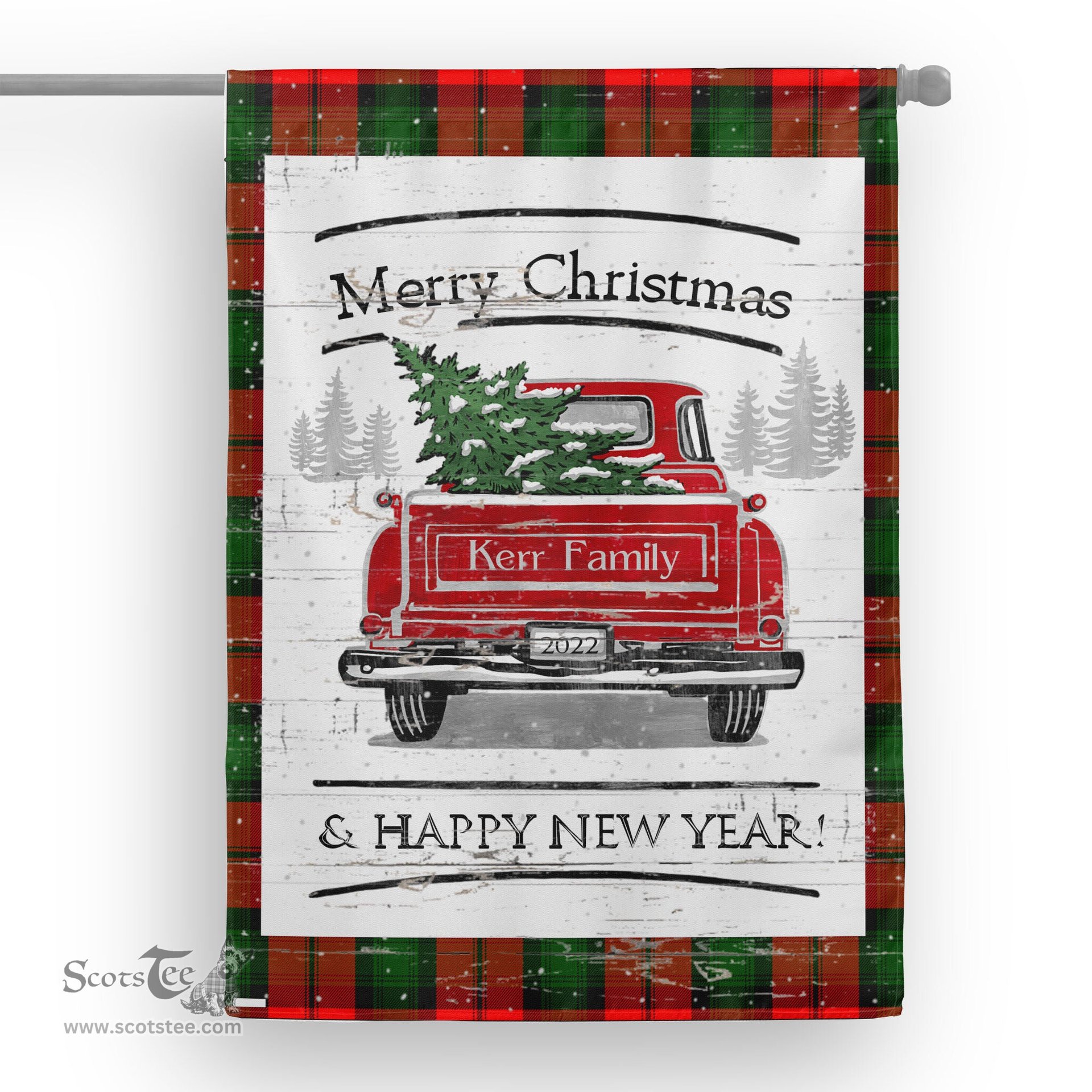 Tartan House Flag Vintage Red Truck with Christmas Tree Family Scottish Clan Kerr Tartan Flag, Tartan Garden Flag, Tartan House Flag, Tartan Flag, Crest Garden Flag, Garden Flag, Ireland Garden Flag, Family Crest, Custom Flag, Custom Garden Flag, Ireland Custom Flag, Clan Tartan Flags