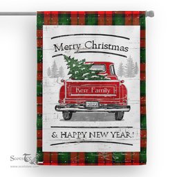 Tartan House Flag Vintage Red Truck with Christmas Tree Family Scottish Clan Kerr Tartan Flag, Tartan Garden Flag, Tartan House Flag, Tartan Flag, Crest Garden Flag, Garden Flag, Ireland Garden Flag, Family Crest, Custom Flag, Custom Garden Flag, Ireland Custom Flag, Clan Tartan Flags