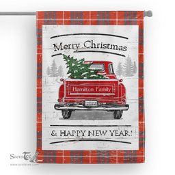 Tartan House Flag Vintage Red Truck with Christmas Tree Family Scottish Clan Hamilton Ancient Tartan Flag, Tartan Garden Flag, Tartan House Flag, Tartan Flag, Crest Garden Flag, Garden Flag, Ireland Garden Flag, Family Crest, Custom Flag, Custom Garden Flag, Ireland Custom Flag, Clan Tartan Flags