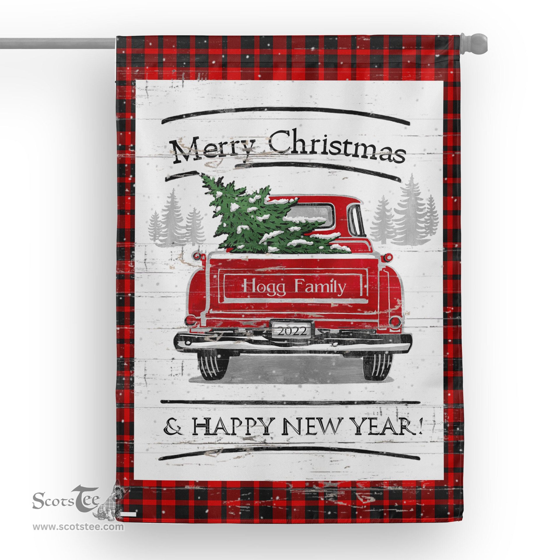 Tartan House Flag Vintage Red Truck with Christmas Tree Family Scottish Clan Hogg Tartan Flag, Tartan Garden Flag, Tartan House Flag, Tartan Flag, Crest Garden Flag, Garden Flag, Ireland Garden Flag, Family Crest, Custom Flag, Custom Garden Flag, Ireland Custom Flag, Clan Tartan Flags
