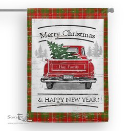 Tartan House Flag Vintage Red Truck with Christmas Tree Family Scottish Clan Hay Ancient Tartan Flag, Tartan Garden Flag, Tartan House Flag, Tartan Flag, Crest Garden Flag, Garden Flag, Ireland Garden Flag, Family Crest, Custom Flag, Custom Garden Flag, Ireland Custom Flag, Clan Tartan Flags