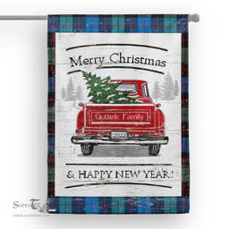 Tartan House Flag Vintage Red Truck with Christmas Tree Family Scottish Clan Guthrie Ancient Tartan Flag, Tartan Garden Flag, Tartan House Flag, Tartan Flag, Crest Garden Flag, Garden Flag, Ireland Garden Flag, Family Crest, Custom Flag, Custom Garden Flag, Ireland Custom Flag, Clan Tartan Flags