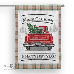 Tartan House Flag Vintage Red Truck with Christmas Tree Family Scottish Clan Grant of Auchnarrow Tartan Flag, Tartan Garden Flag, Tartan House Flag, Tartan Flag, Crest Garden Flag, Garden Flag, Ireland Garden Flag, Family Crest, Custom Flag, Custom Garden Flag, Ireland Custom Flag, Clan Tartan Flags