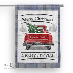 Tartan House Flag Vintage Red Truck with Christmas Tree Family Scottish Clan Tweedie Tartan Flag, Tartan Garden Flag, Tartan House Flag, Tartan Flag, Crest Garden Flag, Garden Flag, Ireland Garden Flag, Family Crest, Custom Flag, Custom Garden Flag, Ireland Custom Flag, Clan Tartan Flags