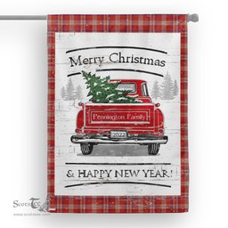 Tartan House Flag Vintage Red Truck with Christmas Tree Family Scottish Clan Pennington Tartan Flag, Tartan Garden Flag, Tartan House Flag, Tartan Flag, Crest Garden Flag, Garden Flag, Ireland Garden Flag, Family Crest, Custom Flag, Custom Garden Flag, Ireland Custom Flag, Clan Tartan Flags