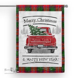 Tartan House Flag Vintage Red Truck with Christmas Tree Family Scottish Clan Rattray Tartan Flag, Tartan Garden Flag, Tartan House Flag, Tartan Flag, Crest Garden Flag, Garden Flag, Ireland Garden Flag, Family Crest, Custom Flag, Custom Garden Flag, Ireland Custom Flag, Clan Tartan Flags
