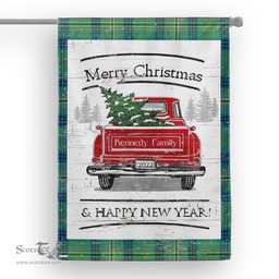 Tartan House Flag Vintage Red Truck with Christmas Tree Family Scottish Clan Kennedy Ancient Tartan Flag, Tartan Garden Flag, Tartan House Flag, Tartan Flag, Crest Garden Flag, Garden Flag, Ireland Garden Flag, Family Crest, Custom Flag, Custom Garden Flag, Ireland Custom Flag, Clan Tartan Flags