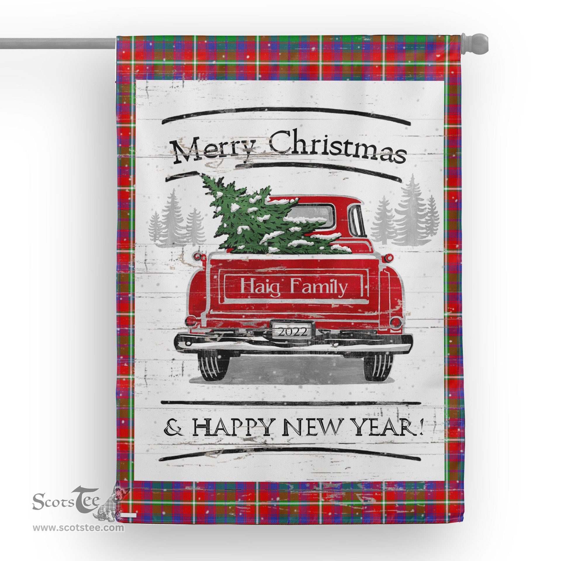 Tartan House Flag Vintage Red Truck with Christmas Tree Family Scottish Clan Haig Tartan Flag, Tartan Garden Flag, Tartan House Flag, Tartan Flag, Crest Garden Flag, Garden Flag, Ireland Garden Flag, Family Crest, Custom Flag, Custom Garden Flag, Ireland Custom Flag, Clan Tartan Flags