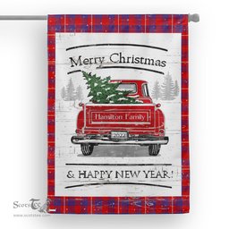 Tartan House Flag Vintage Red Truck with Christmas Tree Family Scottish Clan Hamilton Modern Tartan Flag, Tartan Garden Flag, Tartan House Flag, Tartan Flag, Crest Garden Flag, Garden Flag, Ireland Garden Flag, Family Crest, Custom Flag, Custom Garden Flag, Ireland Custom Flag, Clan Tartan Flags