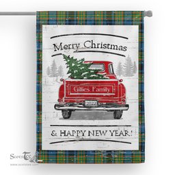 Tartan House Flag Vintage Red Truck with Christmas Tree Family Scottish Clan Gillies Tartan Flag, Tartan Garden Flag, Tartan House Flag, Tartan Flag, Crest Garden Flag, Garden Flag, Ireland Garden Flag, Family Crest, Custom Flag, Custom Garden Flag, Ireland Custom Flag, Clan Tartan Flags