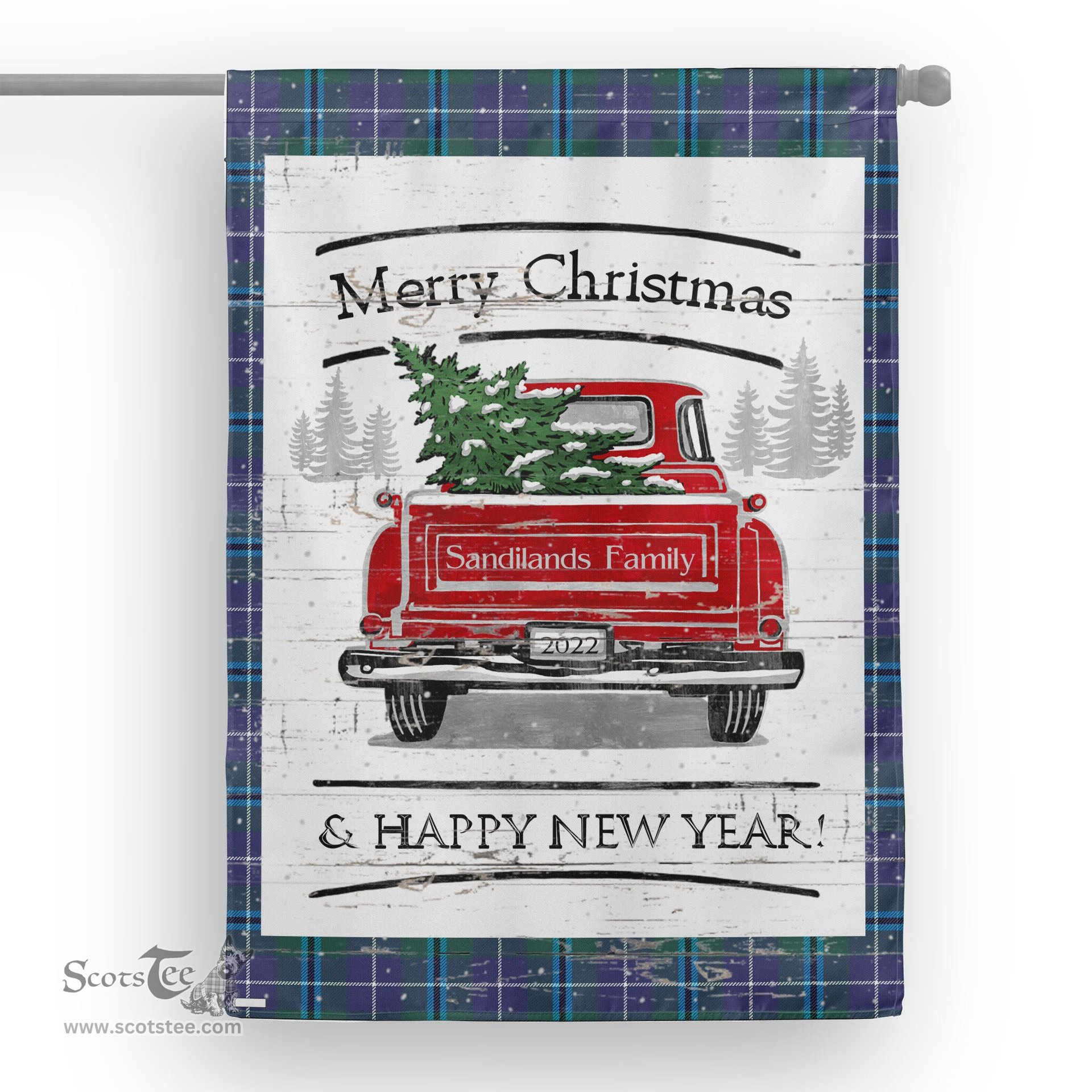 Tartan House Flag Vintage Red Truck with Christmas Tree Family Scottish Clan Sandilands Tartan Flag, Tartan Garden Flag, Tartan House Flag, Tartan Flag, Crest Garden Flag, Garden Flag, Ireland Garden Flag, Family Crest, Custom Flag, Custom Garden Flag, Ireland Custom Flag, Clan Tartan Flags