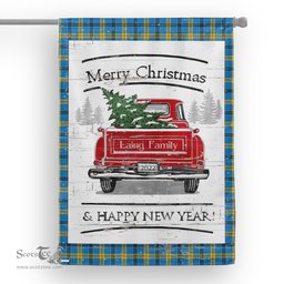 Tartan House Flag Vintage Red Truck with Christmas Tree Family Scottish Clan Laing Hunting Tartan Flag, Tartan Garden Flag, Tartan House Flag, Tartan Flag, Crest Garden Flag, Garden Flag, Ireland Garden Flag, Family Crest, Custom Flag, Custom Garden Flag, Ireland Custom Flag, Clan Tartan Flags